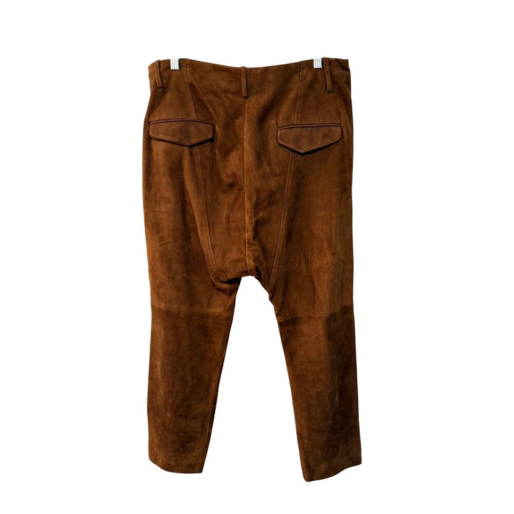 Nili Lotan Goatskin Suede Paris Pants Drop Crotch Slouchy Leather Cognac Brown - Picture 5 of 16